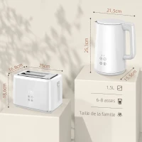 HOMCOM Zestaw kuchenny z czajnikiem i tosterem, 7 poziomów opiekania, szybkie gotowanie, Stal Nierdzewna, Plastik, Biały(m-3)