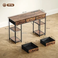 HOMCOM 120cm Computer Desk with Power Outlets, Office Desk Study Table with Fabric Drawers and Storage Shelves, Rustic Brown(m-3)