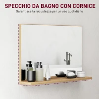 kleankin Specchio Bagno da Parete con Mensola Design Moderno e Multiuso, 60x12x40 cm, Legno(m-6)