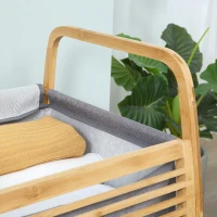 HOMCOM Panier à linge en bambou avec couvercle et poignées grand capacité pour chambre à coucher balcon salle de bain et buanderie 38,5 x 46,5 x 75 cm bois naturel et gris(m-9)