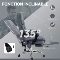 Vinsetto Fauteuil de bureau massant et chauffant hauteur réglable dossier inclinable télécommande repose-pieds rétractable gris(m-6)