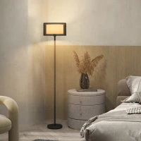 HOMCOM Floor Lamp for Living Room, Modern Standing Lamp with Double Layer Shade & Foot Switch, Minimalist Tall Pole Lampshade for Bedroom, Office, Black(m-8)