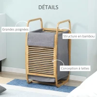 HOMCOM Panier à linge en bambou avec couvercle et poignées grand capacité pour chambre à coucher balcon salle de bain et buanderie 38,5 x 46,5 x 75 cm bois naturel et gris(m-6)
