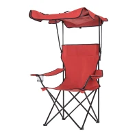 HOMCOM Chaise de Camping Pliable Grand Confort Pare-Soleil + Porte-gobelets intégrés, possibilité d'être portée en Sac à Dos Rouge Noir(m-1)