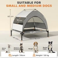 PawHut Portable Elevated Dog Bed with Removable Canopy, Cooling Raised Pet Cot for Small Medium Dogs, 76 x 61 x 60 cm(m-3)