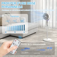 HOMCOM Ventilateur circulateur d'air oscillation réglable à 70°+90°, télécommande, minuterie 7H, 3 vitesses, blanc(m-7)