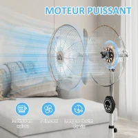 HOMCOM Ventilateur sur pied à hauteur réglable 120-135 cm, oscillation 75°, minuterie 7,5H, télécommande, mode veille, argent(m-6)
