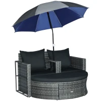 Outsunny Ensemble de salon de jardin 2 pièces en résine tressée - canapé 2 places avec coussins + parasol + repose-pieds - gris(m-11)