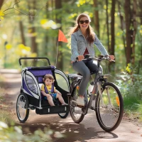 HOMCOM Baby Bike Trailer with 5 Point Harness, Steel Frame, Reflectors, Safety Flag, Hitch Coupler, Purple(m-2)
