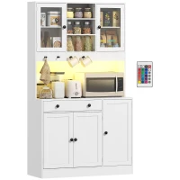 HOMCOM Meuble de rangement avec éclairage LED, placards et tiroir, portes vitrées, télécommande inclus, blanc(m-10)