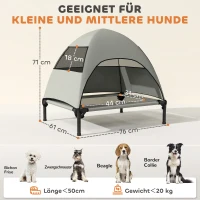 PawHut Leżanka dla Psa na Zewnątrz z Daszkiem, Podwyższone Łóżko dla Psów Średniej Wielkości, 76 x 61 x 71cm, Jasnoszary(m-3)