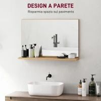 kleankin Specchio Bagno da Parete con Mensola Design Moderno e Multiuso, 60x12x40 cm, Legno(m-4)