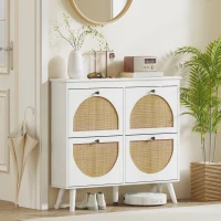 HOMCOM Meuble à chaussures 4 abattants 20 paires étagère réglable style bohème pieds en bois massif 105 x 24 x 97,5 cm blanc(m-9)