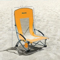 Outsunny Set of 2 Folding Beach Chair, Low Camping Chair with Mesh Back, Carry Bag and Cup Holder for Garden Outdoor Picnic Festival Travel, Orange(m-3)