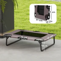 PawHut Podwyższone Legowisko dla Psów Składane, Zewnętrzne Siedzisko z Projektem Siatki Kawa Oxford 75 x 51 x 18 cm(m-3)