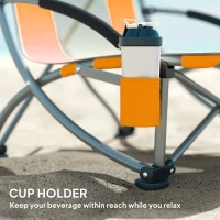 Outsunny Set of 2 Folding Beach Chair, Low Camping Chair with Mesh Back, Carry Bag and Cup Holder for Garden Outdoor Picnic Festival Travel, Orange(m-6)