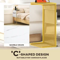 HOMCOM C-Shaped Bedside Table with Charging Station, Marble Grain Side Table with Power Outlets & USB Ports, Storage Bags, for Bedroom, Living Room, White(m-5)