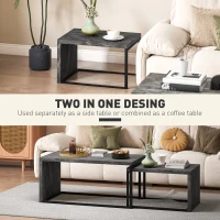 HOMCOM Nesting Coffee Table Set of 2, Industrial Stacking Side End Tables with Metal Frame for Living Room, Bedroom, Dark Grey Marble Effect(m-6)