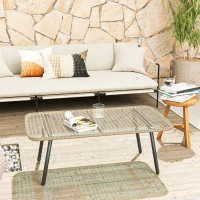 Outsunny Table basse de jardin avec plateau verre trempé 5 mm, table d'appoint pour extérieur, cadre en acier, effet bois naturel(m-9)