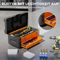 HOMCOM Werkzeugkiste leer, 49,7 x 25,3 x 23 cm Werkzeugkasten mit Schublade, Mini-Box Stahl Orange(m-6)