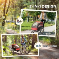 HOMCOM 2 Seat Bike Trailer with 5 Point Harness, Baby Bike Stroller with Safety Flag, Reflectors, for 18+ Months, Red(m-4)
