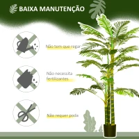 HOMCOM Planta Artificial Palmeira Areca com Vaso e 30 Folhas Decoração para Interior e Exterior Ø19,5x190 cm Verde(m-5)