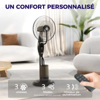 HOMCOM Ventilateur brumisateur 75 W 120 cm avec télécommande, minuterie, oscillation à 70°, tête inclinable, noir(m-5)
