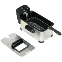 HOMCOM Friteuse à huile 3L avec température réglable, minuterie, panier à huile amovible, acier inoxydable, argent et noir(m-1)