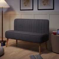 HOMCOM Sofa Retrodesign 2-zitsbank, houten poten, 117 cm x 56,5 cm x 77 cm, Donkergrijs(m-2)