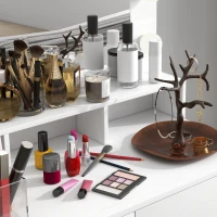 HOMCOM Coiffeuse avec miroir Hollywood, tiroirs, 3 modes d'éclairage, 10 ampoules, 80 x 40 x 135 cm, blanc(m-8)