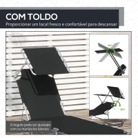 Outsunny Espreguiçadeira de Jardim Dobrável com Toldo Removível e Ajustável em Ângulo e Encosto Ajustável em 4 Posições para Jardim Terraço Campismo Exterior 187x58x36cm Preto(m-6)