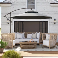 Outsunny Ombrellone a Braccio 2.7x2.7 m con Tettuccio Regolabile a 2 Livelli e Base a Croce, Grigio(m-8)