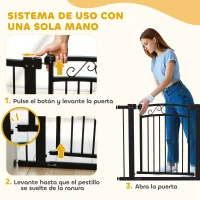 PawHut Puerta para Perros con Ancho Ajustable 76-104 cm con 2 Extensiones y Doble Bloqueo Negro(m-8)