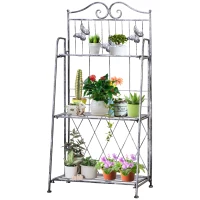 Outsunny 3 Tier Plant Stand Indoor Outdoor, Metal Plant Shelf Flower Display Rack for Potted Plants Garden Balcony Decor, 44 x 25 x 96 cm(m-11)