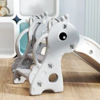 AIYAPLAY Toboggan pour enfants 3 en 1 en forme de girafe avec panier de basket, escalade et ballon, 106 x 51,5 x 52 cm, gris(m-8)