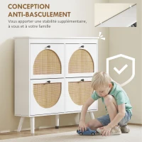 HOMCOM Meuble à chaussures 4 abattants 20 paires étagère réglable style bohème pieds en bois massif 105 x 24 x 97,5 cm blanc(m-7)