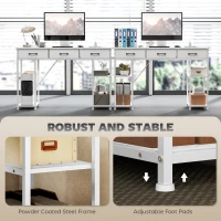 HOMCOM 120cm Computer Desk with Power Outlets, Office Desk Study Table with 3 Fabric Drawers and 4 Storage Shelves, White(m-7)