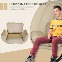 Outsunny Fauteuil œuf suspendu balancelle pliante avec coussin et support usage intérieur extérieur métal tissu textilène dim. 125L x 95l x 170H cm kaki(m-5)