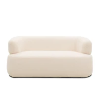 Sofa 800012, 2-Sitzer, 2er Couch, Teddy-Stoff, Polstersofa, 160 x 86 x 71 cm (BxTxH), Creme(m-7)