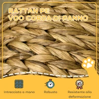 PawHut Cuccia Rialzata per Gatti in Vimini, con Cuscino in Cotone, Marrone e Bianco, 40x37x51 cm(m-5)