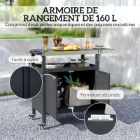 Outsunny Chariot de barbecue avec plateau en acier inoxydable, tablette pliable et crochets, 116 x 50 x 93 cm, noir(m-5)