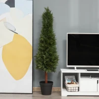 Outsunny Arbre Artificiel Sapin Plante Artificiel Hauteur 1,5 m Tronc Bois Naturel Feuillage Grand réalisme Vert foncé Pot Inclus(m-2)