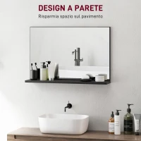 kleankin Specchio Bagno da Parete con Mensola Design Moderno e Multiuso, 60x12x40 cm, Nero(m-4)
