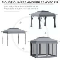 Outsunny Tonnelle Barnum de Jardin Pop-up Pliant 3,25L x 3,25l x 2,65H m Acier Polyester imperméabilisé Anti UV moustiquaires + Sac de Transport multicolore(m-4)