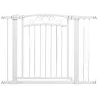PawHut Puerta para Perros con Ancho Ajustable 76-104 cm con 2 Extensiones Doble Bloqueo Blanco(m-1)
