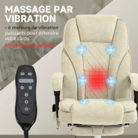 Vinsetto Fauteuil de bureau massant et chauffant hauteur réglable dossier inclinable télécommande repose-pieds rétractable beige(m-4)