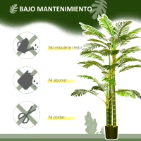 HOMCOM Palmera Areca Artificial 190cm Árbol Artificial con 30 Hojas Decoración de Interior y Exterior Ø19,5x190 cm Verde(m-5)