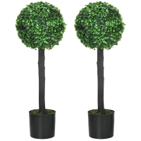 HOMCOM Set de 2 Arbustos Artificiales Decorativos 60cm Boj Sintético para Decoración Interior y Exterior Ø20x60 cm Verde