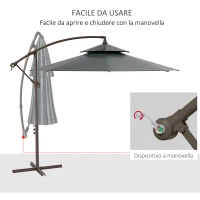Outsunny Ombrellone a Braccio 2.7x2.7 m con Tettuccio Regolabile a 2 Livelli e Base a Croce, Grigio(m-4)