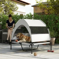 PawHut Portable Elevated Dog Bed with Removable Canopy, Cooling Raised Pet Cot for Medium Large Dogs, 92 x 75 x 89 cm(m-9)